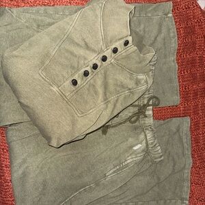 Free People Movement Olive Green Button-Up Sweatsuit Set